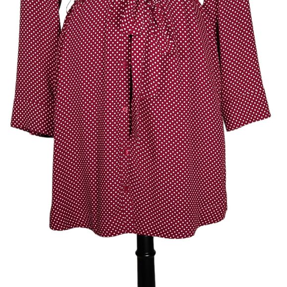 Express Women's Shirt Dress Button Up Red White Polka Dot Belted V-Neck Lined L - Picture 7 of 9